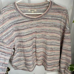 Madewell Bubble-Sleeve Rainbow Stripe Drop Shoulder Crop Top, size XL